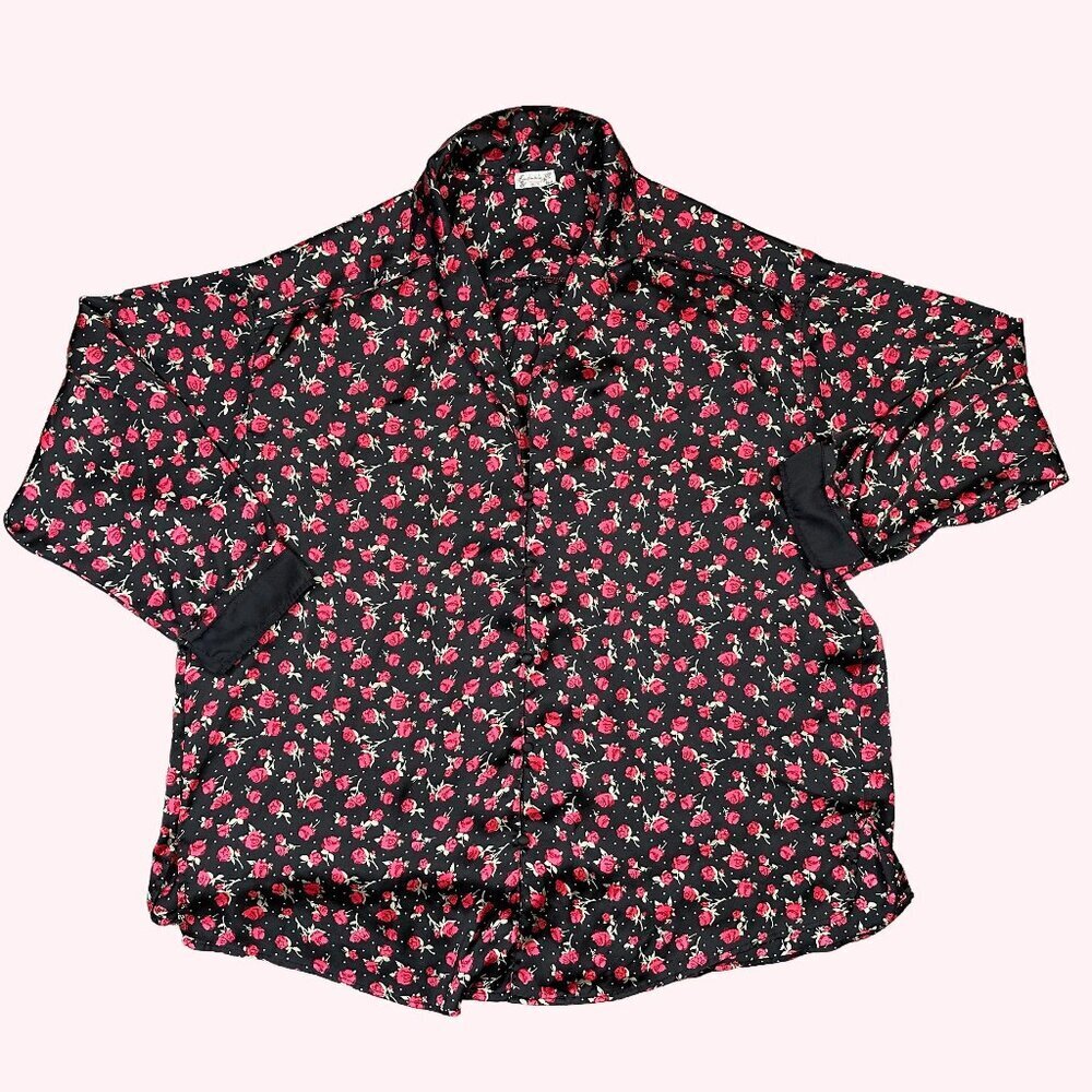 Free People Intimately Satin Rose Floral Red Black Pajama Top Women's Size Small